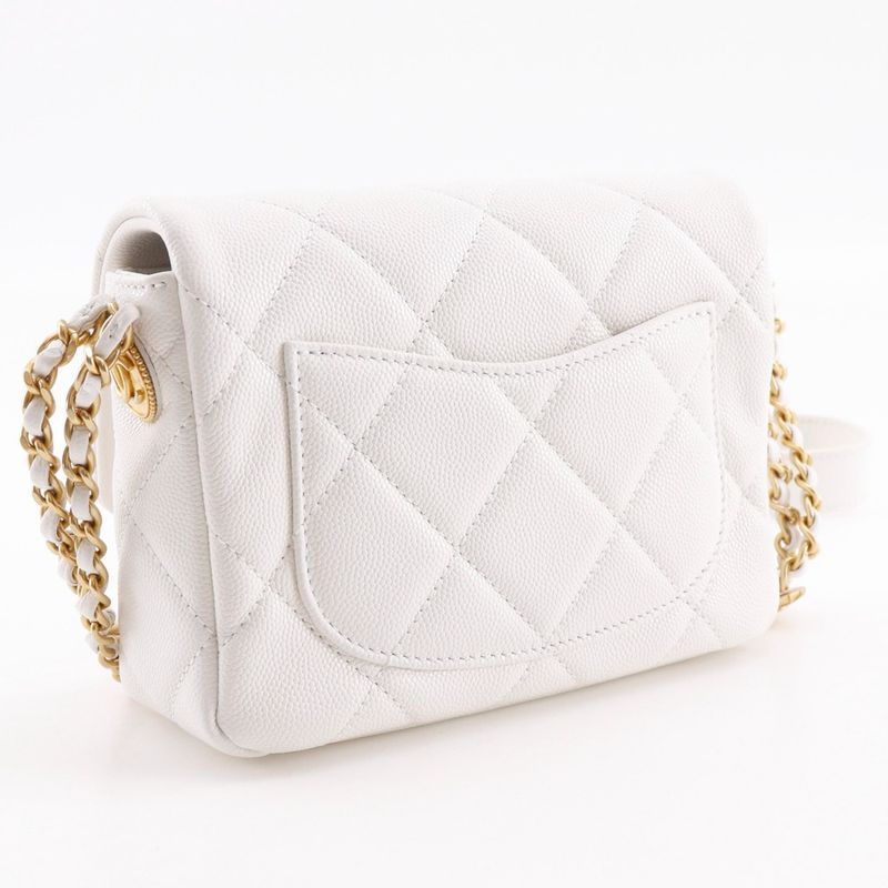 Chanel Quilted Flap Shoulder Chain Caviar Leather White — view 3