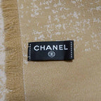 Chanel Large Shawl CC Mark Beige Wool Fringe — view 8