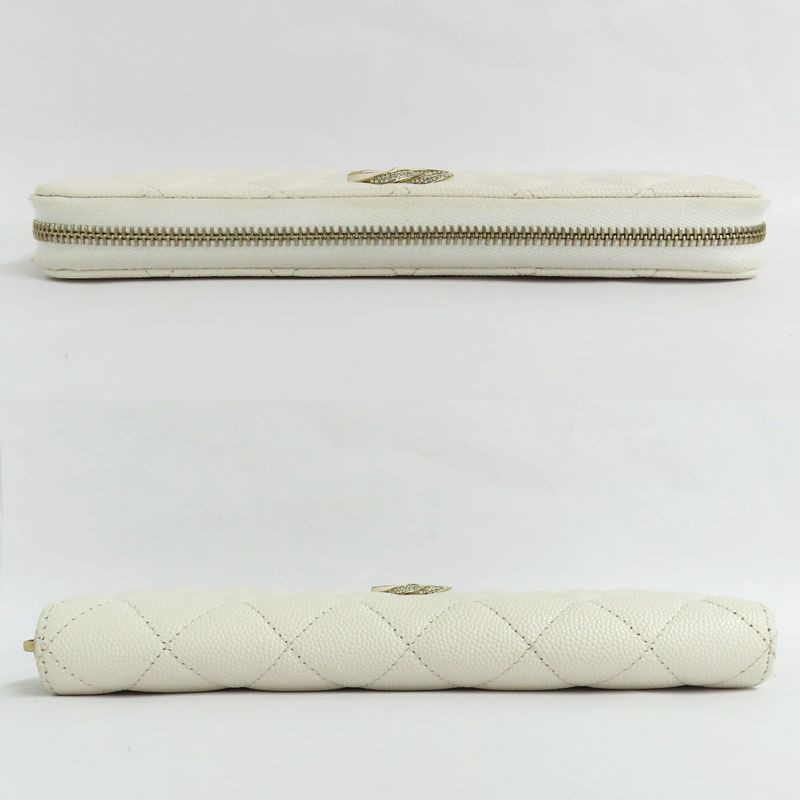 Chanel Long Zip Wallet Ap3337 Quilted Caviar Leather White Gdhardware — view 3