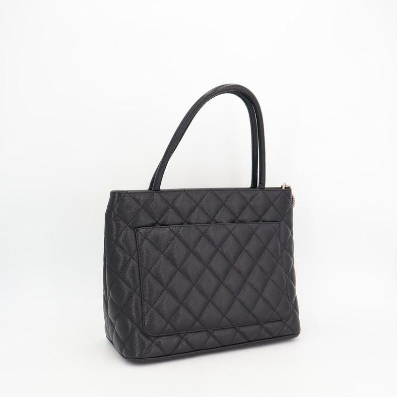 Chanel Medallion Tote Caviar Black Silver Hardware Bag — view 4