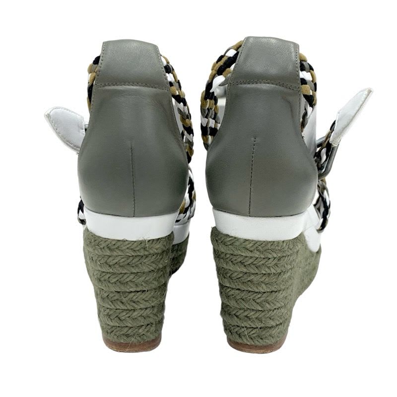 Hermes Sandals Shoes Leather Suede Khaki White Black Braided Wedge Sole — view 5