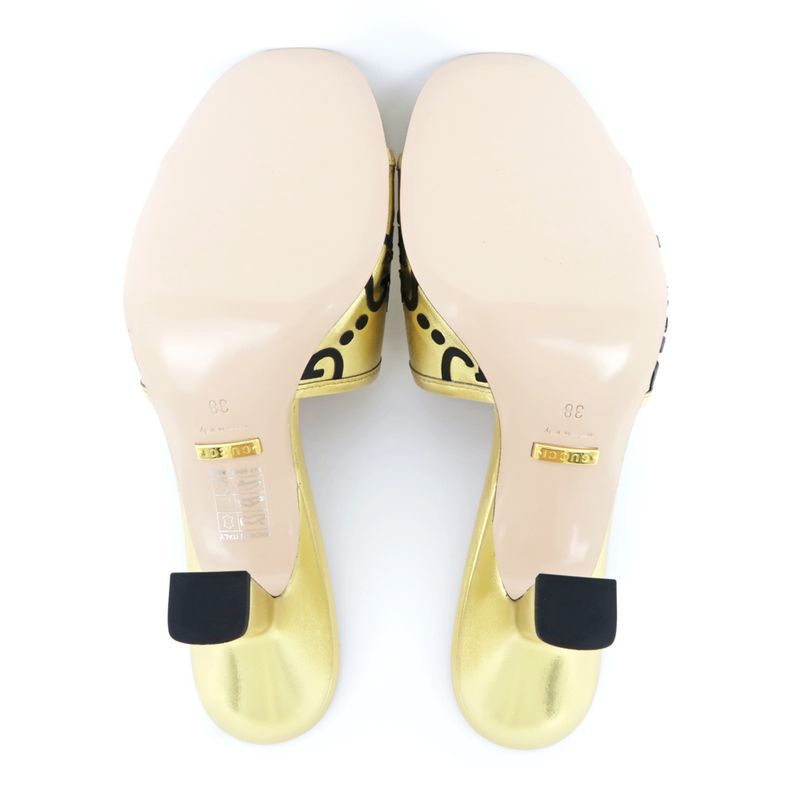 Gucci Adidas Collaboration Sandals Gold Size 38 Mule Heel Logo — view 8