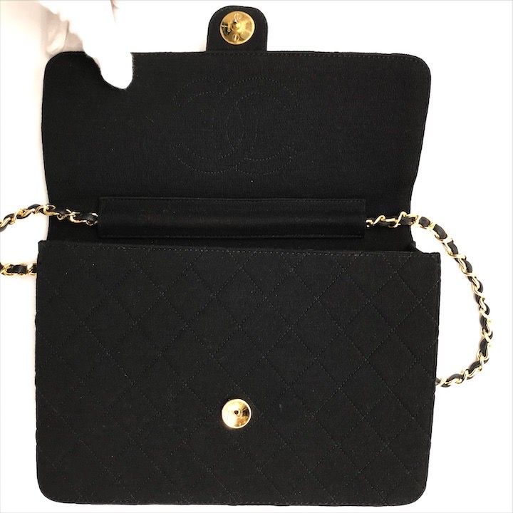 Chanel CC Logo Cotton Jersey Quilted Chain Shoulder Bag Black — view 8
