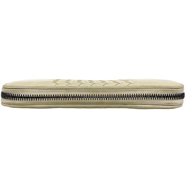 Bottega Veneta Round Zipper Long Wallet Cream Intrecciato — view 3