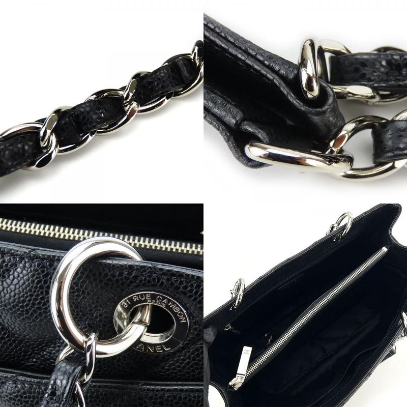 Chanel Tote Bag Grand Shopping GST Quilted Caviar Leather Black Silver Hardware Chain 14 Coco — view 6