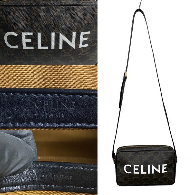 Celine Triomphe Messenger Medium Leather Mini Shoulder Bag Pochette Black 33540 — view 4