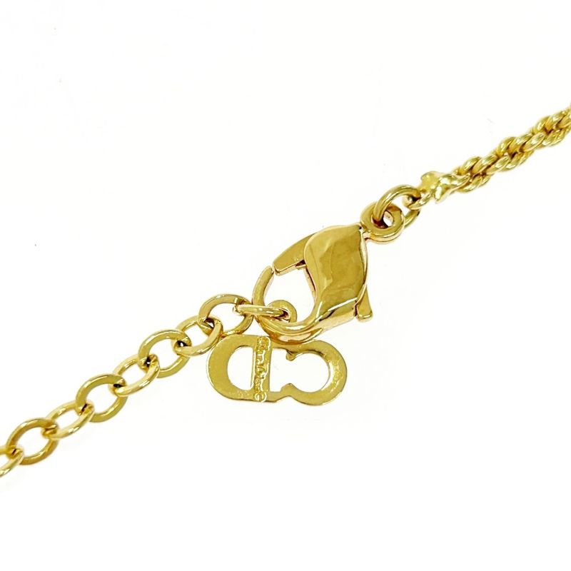 Dior GP Rhinestone Emblem Round Necklace Gold — view 6