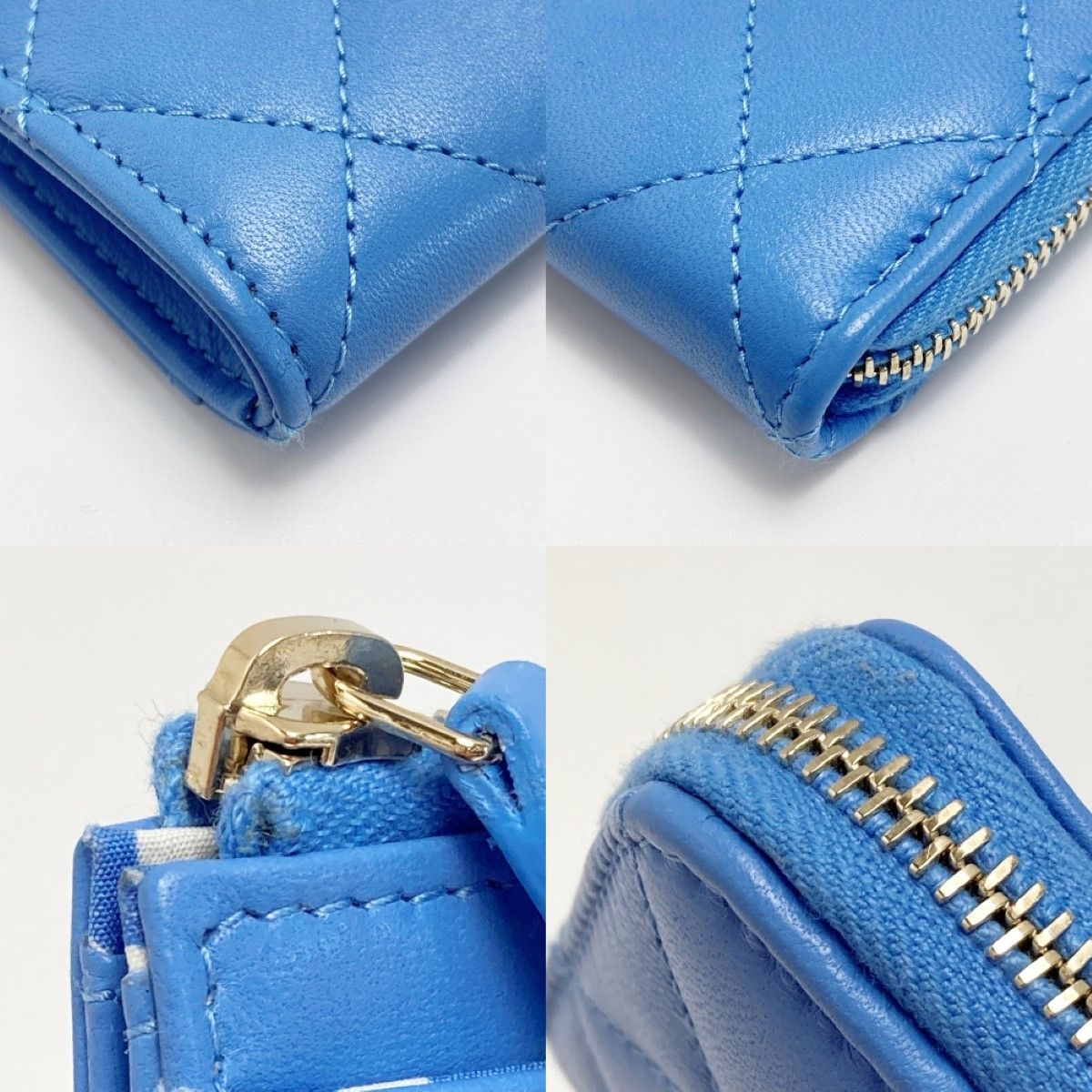 Chanel Quilted Faux Pearl Card Case Ap3836 Blue Coco Mark Lambskin Coin — view 6