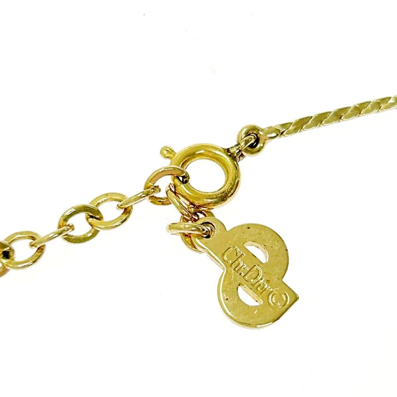 Christian Dior GP Rhinestone Logo Heart Necklace Gold — view 7
