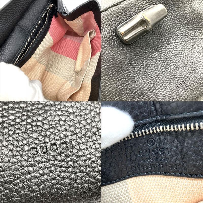 Gucci Daily Bamboo Handbag Leather Black Silver Hardware — view 9