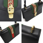 Gucci Shoulder Bag Sylvie Small Webline Leather Black Gold Hardware — view 6