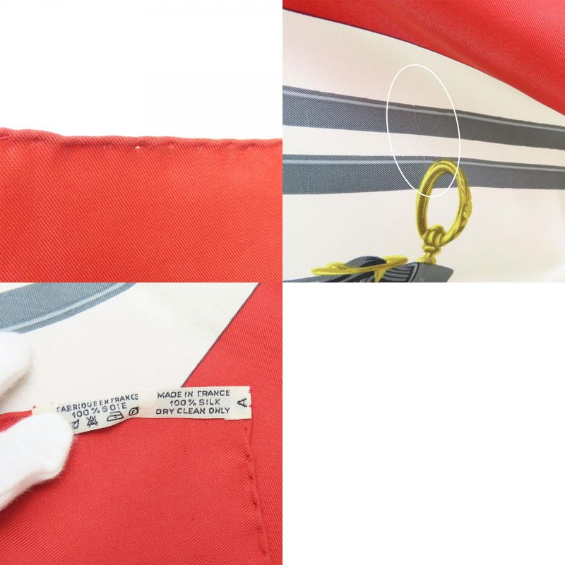 Hermes Scarf Carre 90 Silk Red Gold Gray Ceremonial Maitreya Apparel — view 9