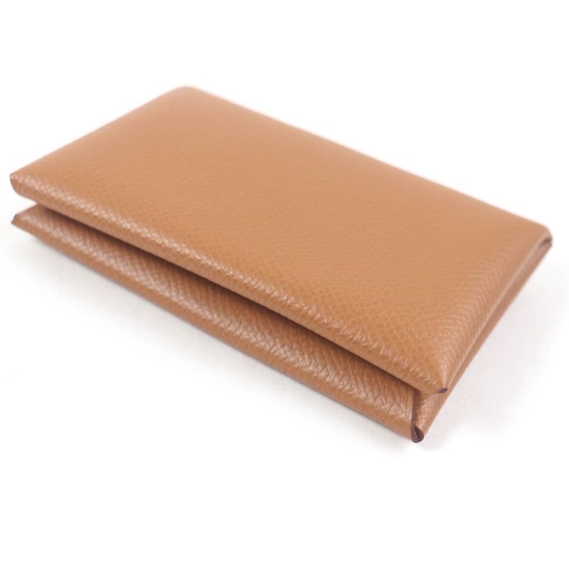 Hermes Calvi Vaux Epson Leather Card Case Coin Wallet Gold With Z Box — view 5