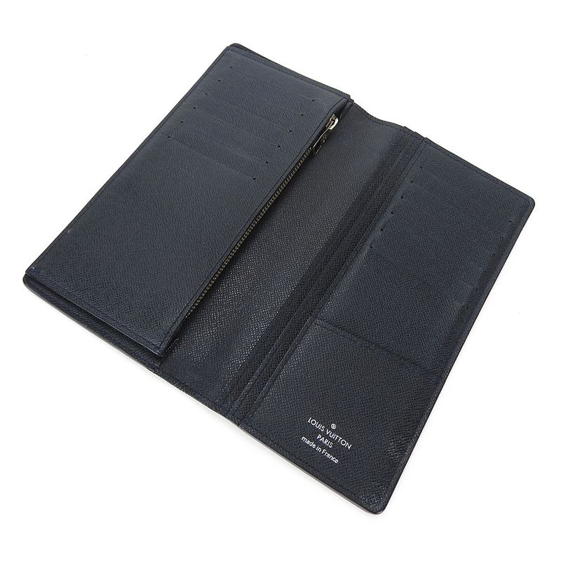 Louis Vuitton Long Wallet Portefeuille Brazza Taiga Dark Navy Silver Hardware — view 5