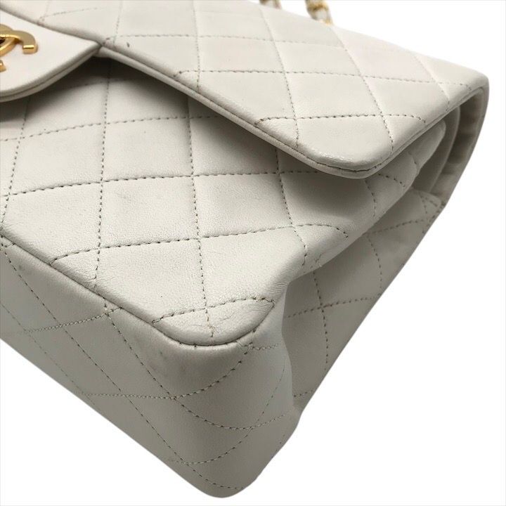 Chanel Lambskin Double Flap Chain Shoulder Bag White — view 4