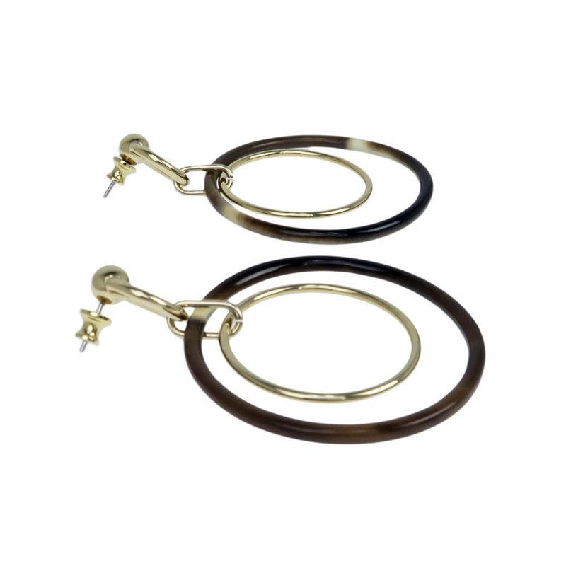 Hermes Amulet Duo Earrings Buffalo Horn Brown Gold Hardware Accessories — view 4