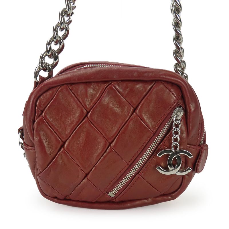 Chanel Shoulder Bag Quilted Lambskin Bordeaux Silver Hardware Chain — view 2
