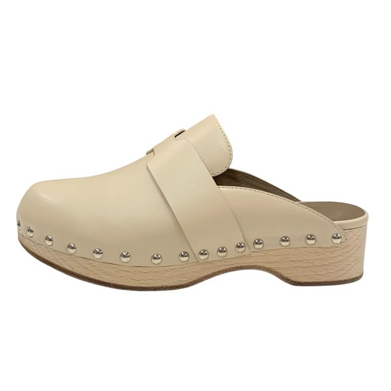 Hermes Karya Sandals Shoes Leather Wood Beige Studded Mules Sabot — view 3
