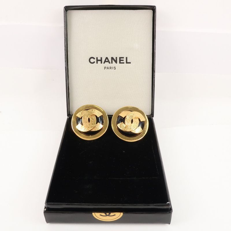 Chanel Coco Mark Gold Plated Black 49.8 g Earrings — view 8