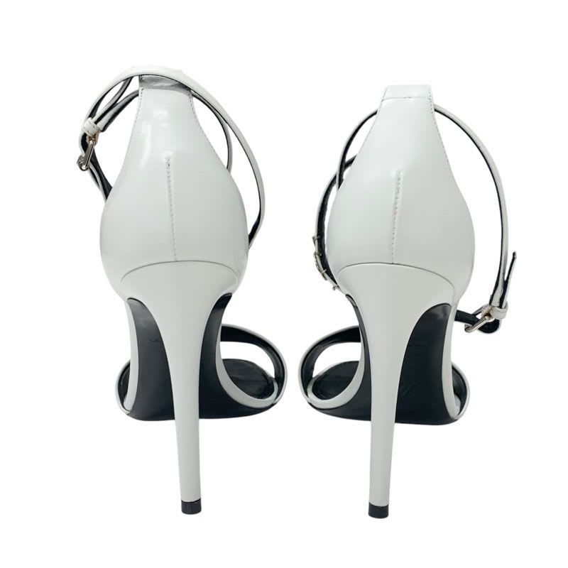 Louis Vuitton Sandals Shoes Leather White Silver Logo Strap — view 5