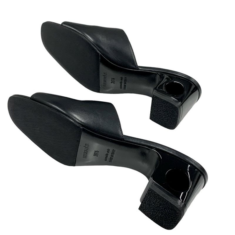Hermes ELIA Sandals Shoes Leather Black Mule Circle Cut — view 6