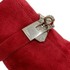 Hermes Saint Germain Boots Short Shoes Kelly Hardware Suede Red Silver — view 9