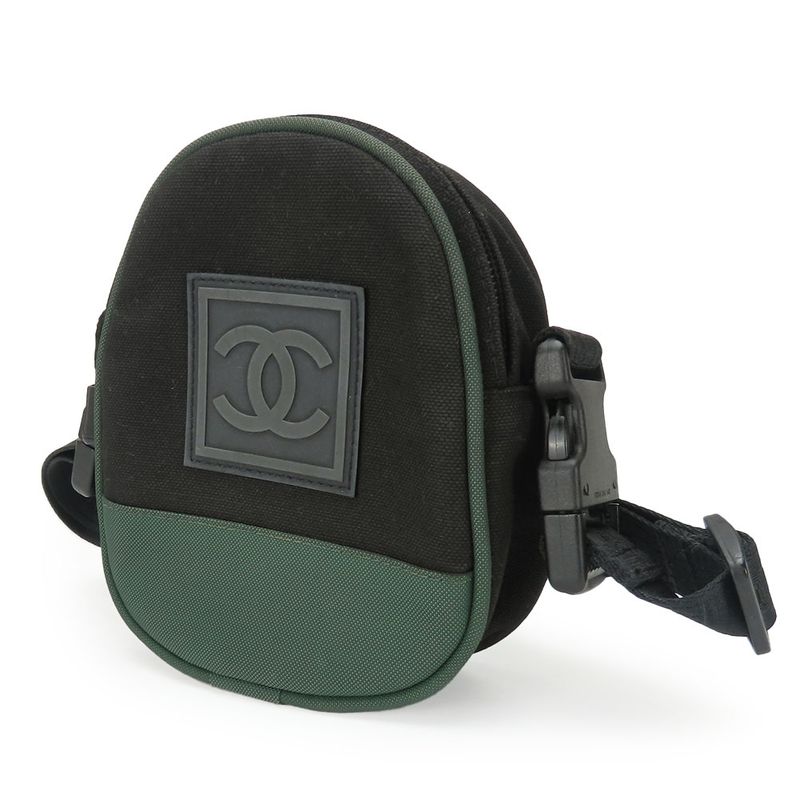 Chanel Shoulder Bag Canvas Black Khaki Pochette Sport 8 Series — view 2
