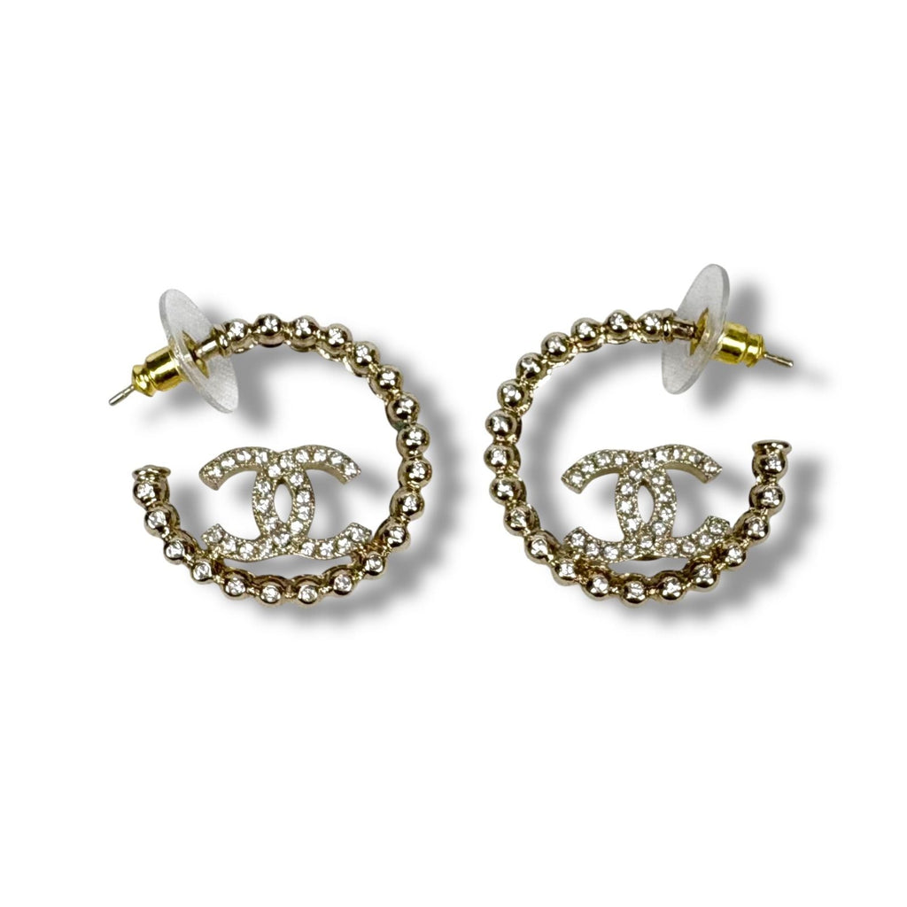 Chanel Hoop Earrings Coco Mark Logo Cc Rhinestone 2025 C25 P Gold Hardware — view 8
