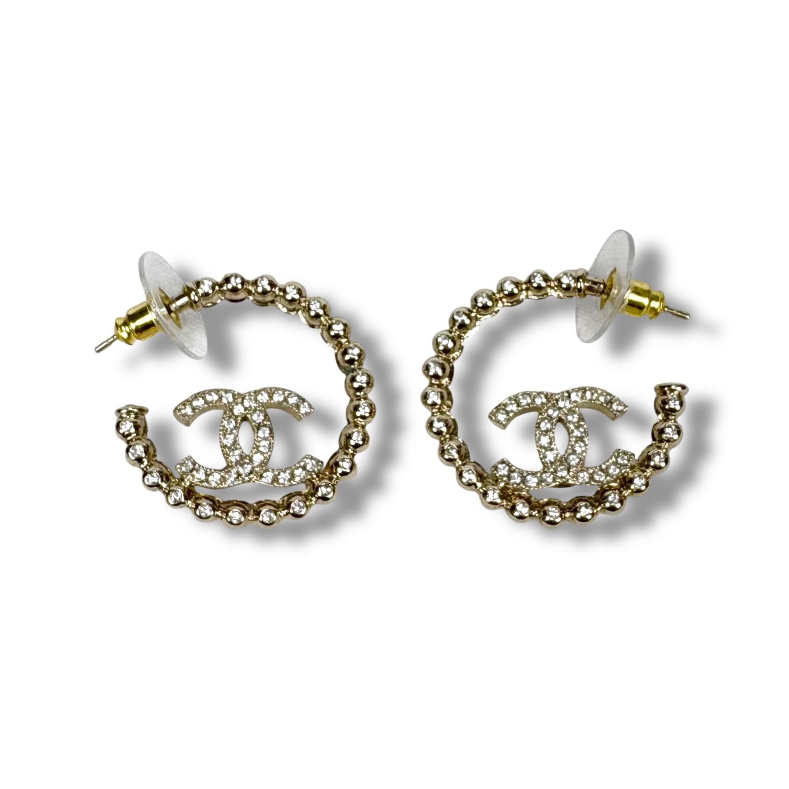 Chanel Hoop Earrings Coco Mark Logo Cc Rhinestone 2025 C25 P Gold Hardware — view 8