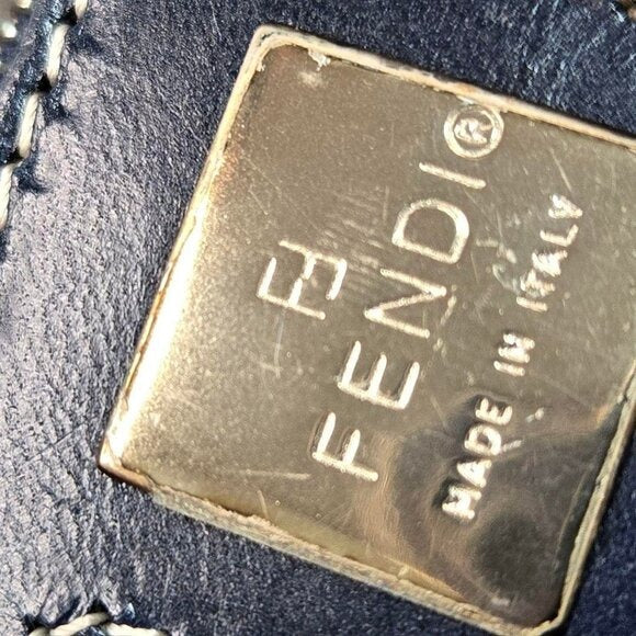Fendi Mamma Zucca Bucket Baguette Navy Tan Flap Bag Purse Tote FF — view 8