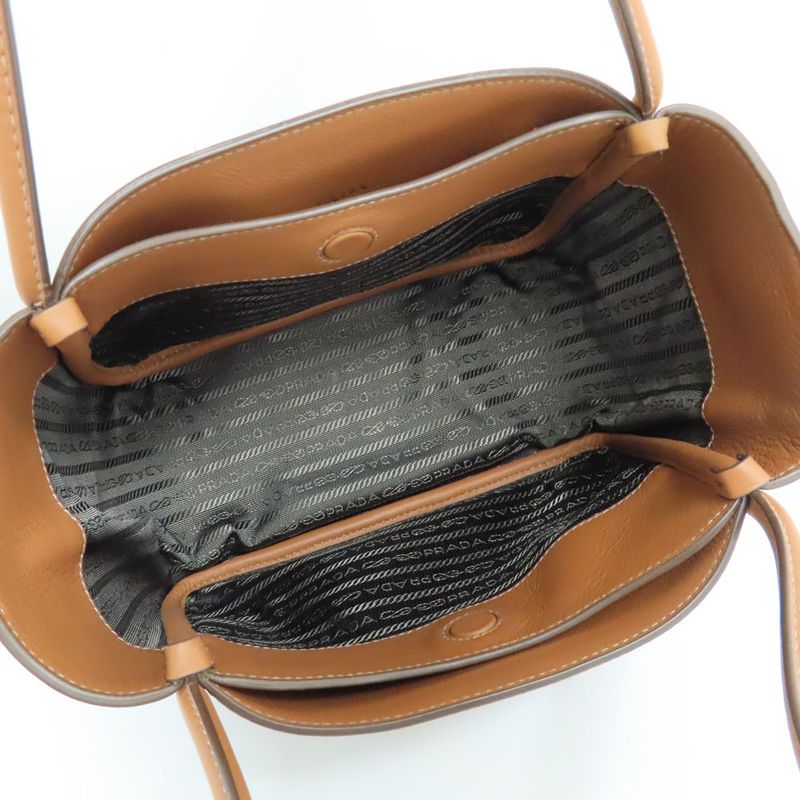 Prada Mini Tote Bag 1 Bg539 Shoulder Soft Grain Leather Camel — view 6