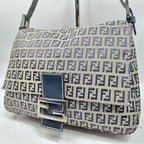 Fendi Mamma Zucca Bucket Baguette Navy Tan Flap Bag Purse Tote FF — view 9