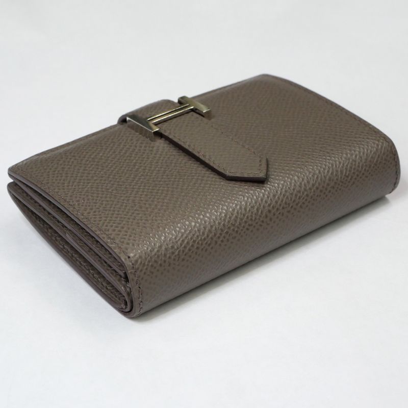 Hermes Bearn Mini Compact Wallet Ethane Silver Hardware Epson — view 3