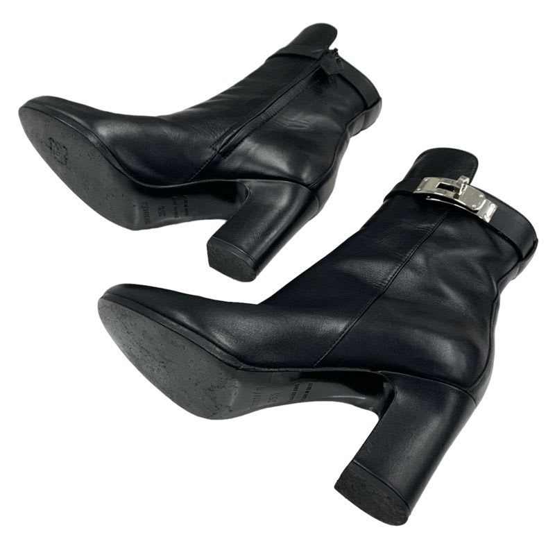 Hermes Boots Short Shoes Leather Black Silver Kelly Hardware — view 5