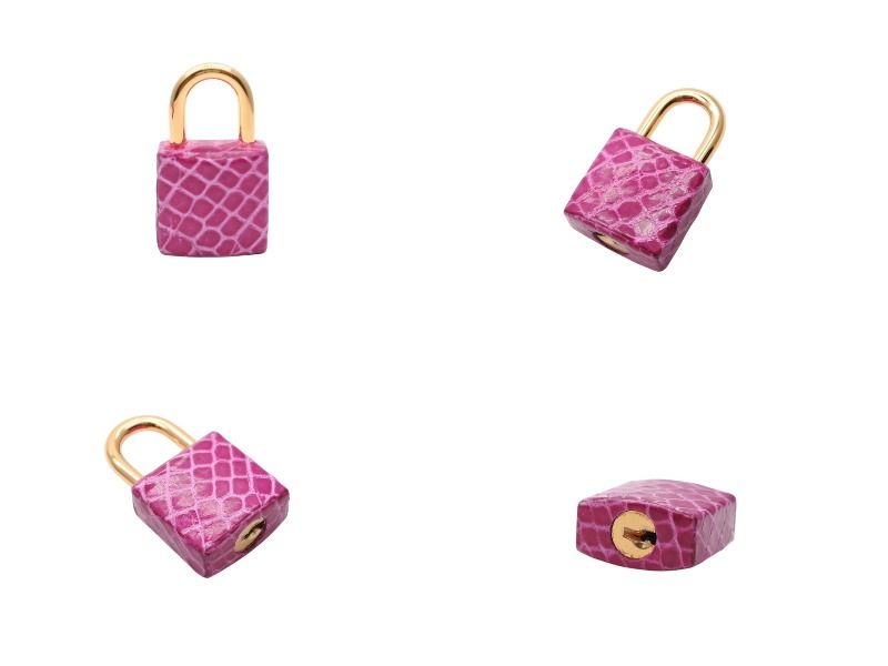 Hermes Clochette Cadena Key Set Fuchsia Porosus Gold — view 6