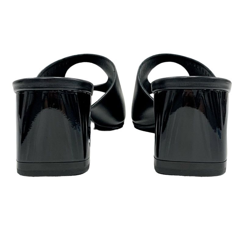 Hermes ELIA Sandals Shoes Leather Black Mule Circle Cut — view 5