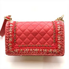 Chanel CC Logo Tweed Lambskin Chain Shoulder Bag Pink Gold — view 2