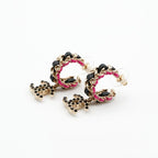 Chanel Earrings Gold Black Pink Coco Mark Hoop — view 4