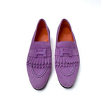 Hermes Royale Loafer Leather Shoes Suede Purple Moccasin Flat Hhardware — view 2
