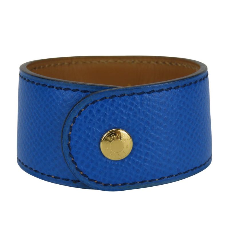 Hermes Bracelet Medor Leather Metal Blue Gold Hardware Accessories Small — view 4