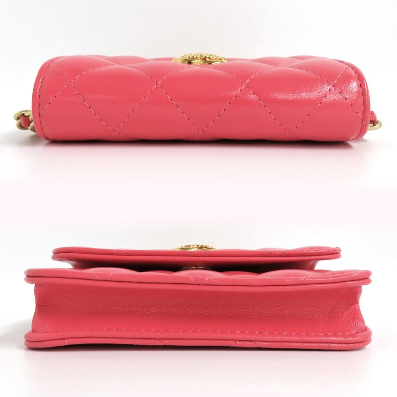 Chanel Quilted Chain Pochette Salmon Pink Cd0204 Gold Hardware Cuff — view 4