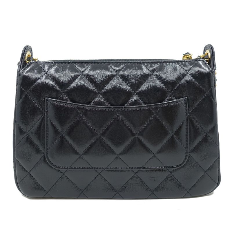 Chanel Chain Clutch 2-Way Bag Hand Shoulder Leather Black — view 3