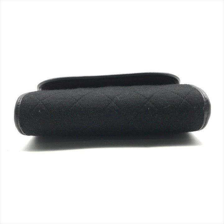Chanel CC Logo Quilted Cotton Jersey Mini Chain Shoulder Bag Black — view 3