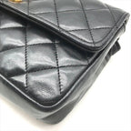 Chanel CC Logo Mini Quilted Turnlock Lambskin Chain Shoulder Bag Black — view 4