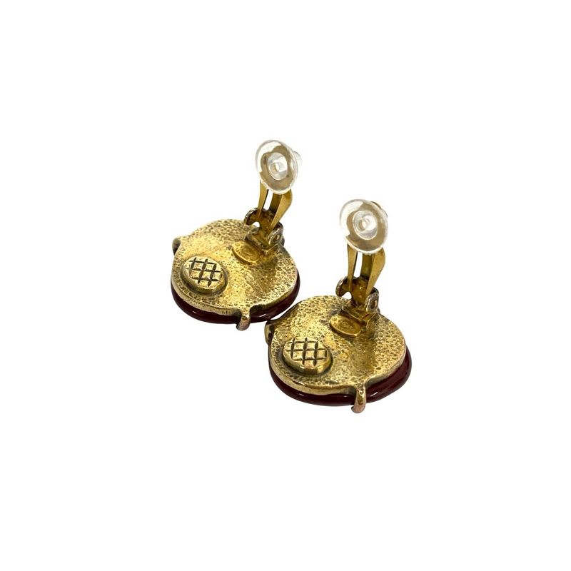 Chanel Coco Mark Motif GP Earrings Ear Cuff Accessory Gold Red 97A — view 5