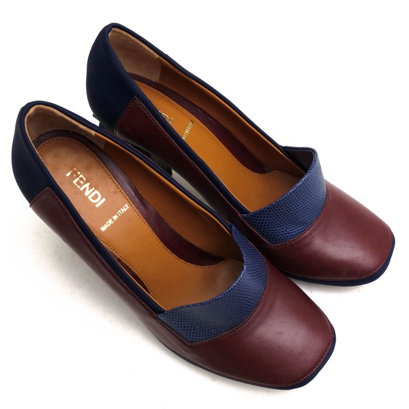 Fendi Pumps Shoes Women Leather Navy Blue High Heels Bicolor Studded — view 7