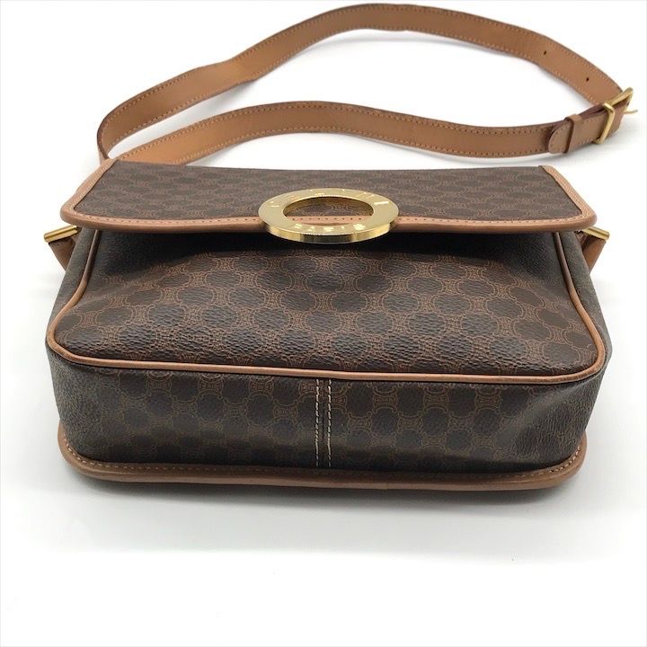 Celine Macadam Circle Logo Leather Gold Vintage Shoulder Bag Brown — view 4