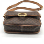 Celine Macadam Circle Logo Leather Gold Vintage Shoulder Bag Brown — view 4