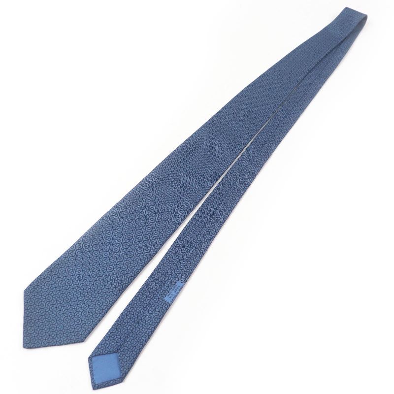 Hermes 7695 OA 100% Silk Geometric Pattern Wide Tie Blue — view 3