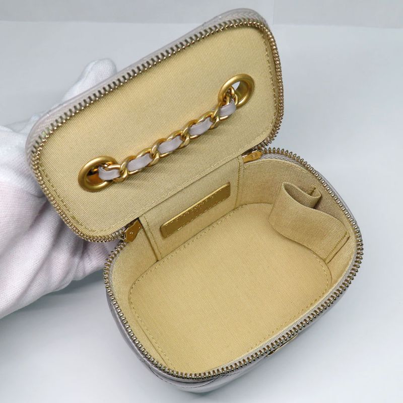 Chanel Small Vanity Case Ap1447 Lambskin Gray Gdhardware Chain — view 6